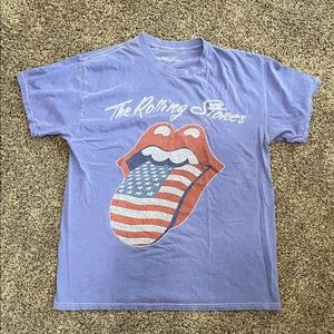 The Rolling Stones women’s  T-Shirt - faded blue with American Flag Graphic